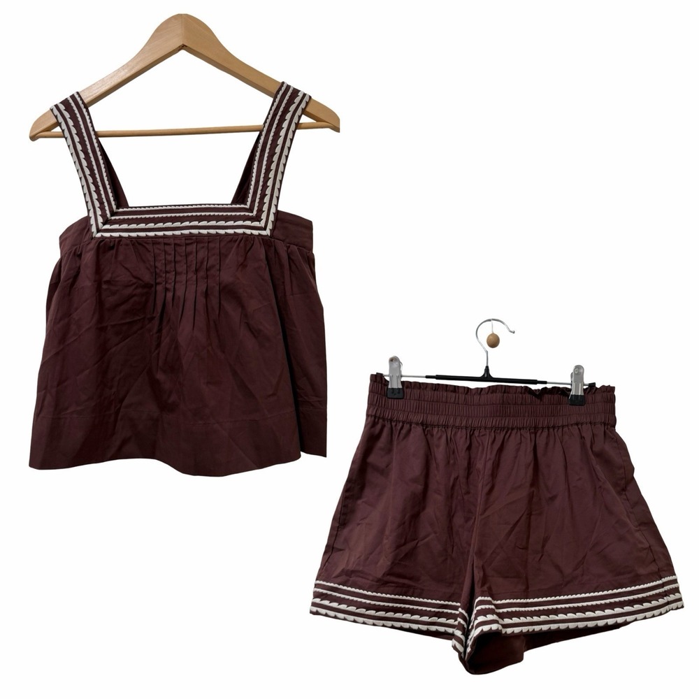Carolina Constas Embroidered Tank Top & Shorts Set Size XS Brown Resort Vacation